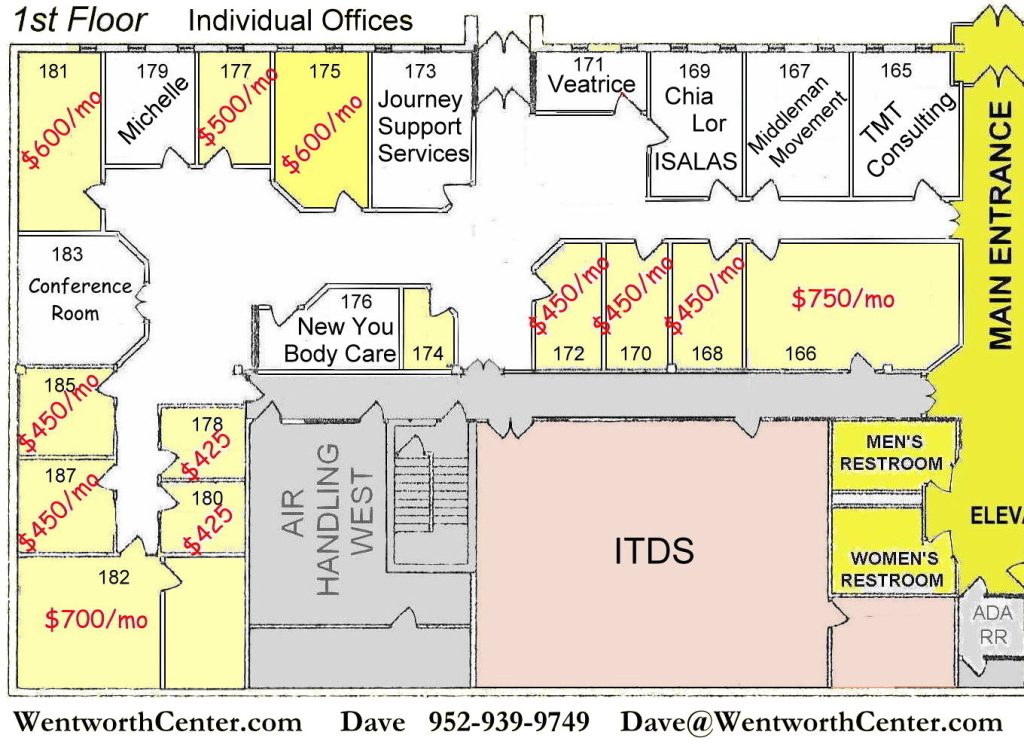 Image of floor plan of office space for rent in west St. Paul